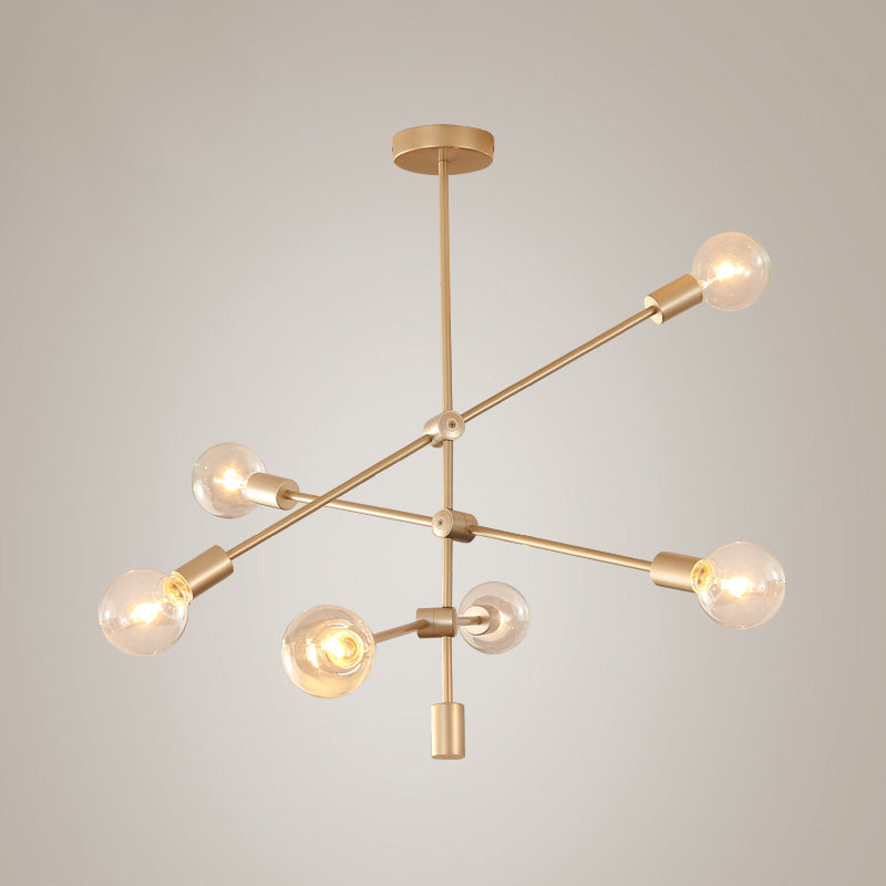 2/3-Tier Mobile Arm Metal Drop Lamp Postmodern 4/5/7 Lights Gold Hanging Chandelier over Table Clearhalo 'Ceiling Lights' 'Chandeliers' 'Modern Chandeliers' 'Modern' Lighting' 1949751