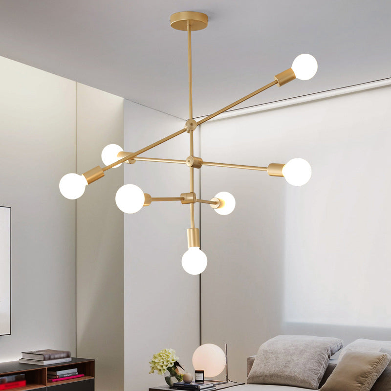 2/3-Tier Mobile Arm Metal Drop Lamp Postmodern 4/5/7 Lights Gold Hanging Chandelier over Table Clearhalo 'Ceiling Lights' 'Chandeliers' 'Modern Chandeliers' 'Modern' Lighting' 1949754