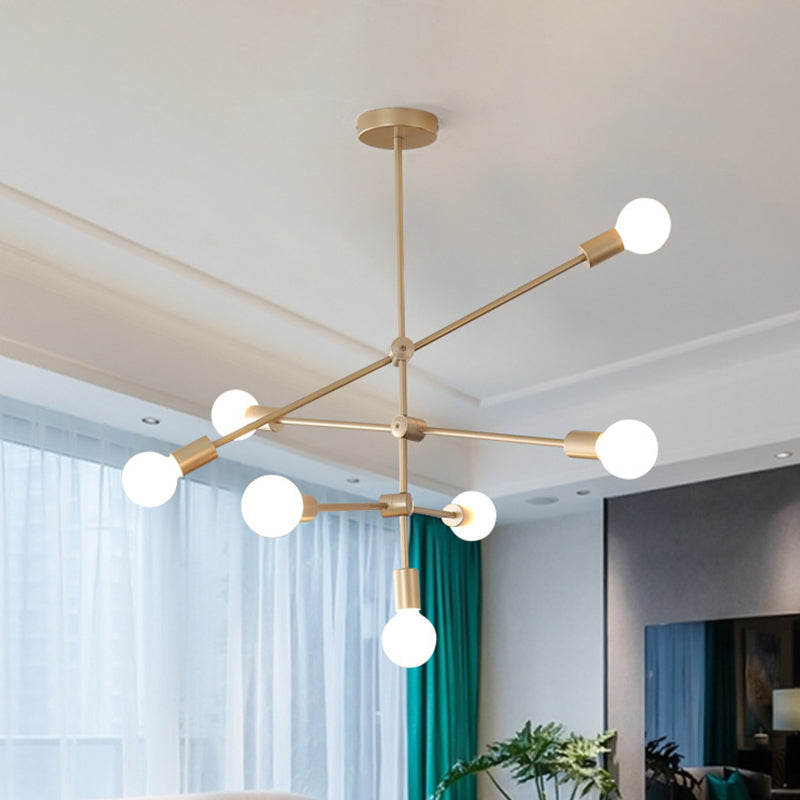 2/3-Tier Mobile Arm Metal Drop Lamp Postmodern 4/5/7 Lights Gold Hanging Chandelier over Table Clearhalo 'Ceiling Lights' 'Chandeliers' 'Modern Chandeliers' 'Modern' Lighting' 1949755