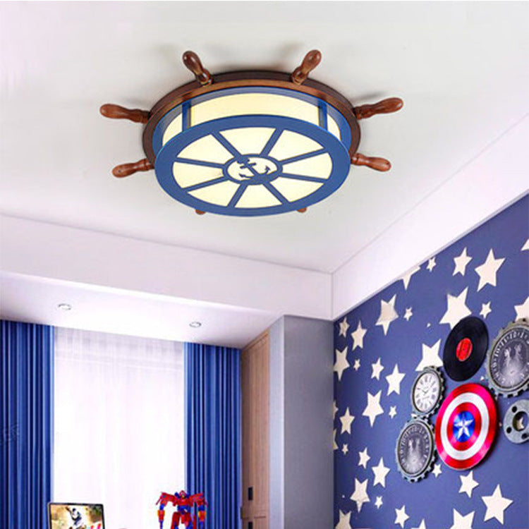 Nursing Room Rudder Ceiling Mount Light Acrylic Wood Nautical Blue Ceiling Lamp with Anchor Clearhalo 'Ceiling Lights' 'Close To Ceiling Lights' 'Close to ceiling' 'Flush mount' Lighting' 194976