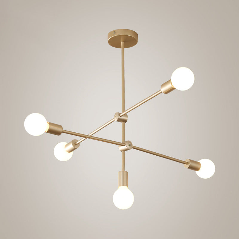 2/3-Tier Mobile Arm Metal Drop Lamp Postmodern 4/5/7 Lights Gold Hanging Chandelier over Table Clearhalo 'Ceiling Lights' 'Chandeliers' 'Modern Chandeliers' 'Modern' Lighting' 1949760