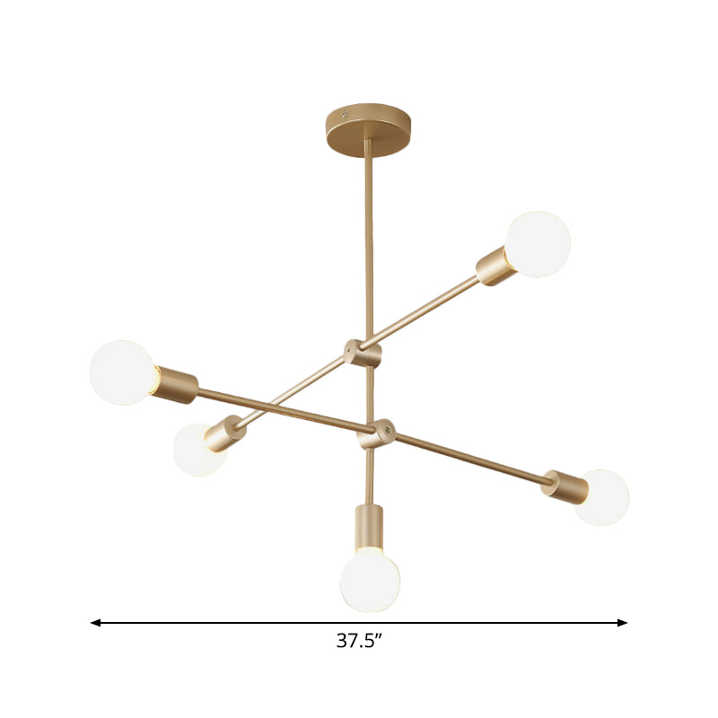 2/3-Tier Mobile Arm Metal Drop Lamp Postmodern 4/5/7 Lights Gold Hanging Chandelier over Table Clearhalo 'Ceiling Lights' 'Chandeliers' 'Modern Chandeliers' 'Modern' Lighting' 1949761