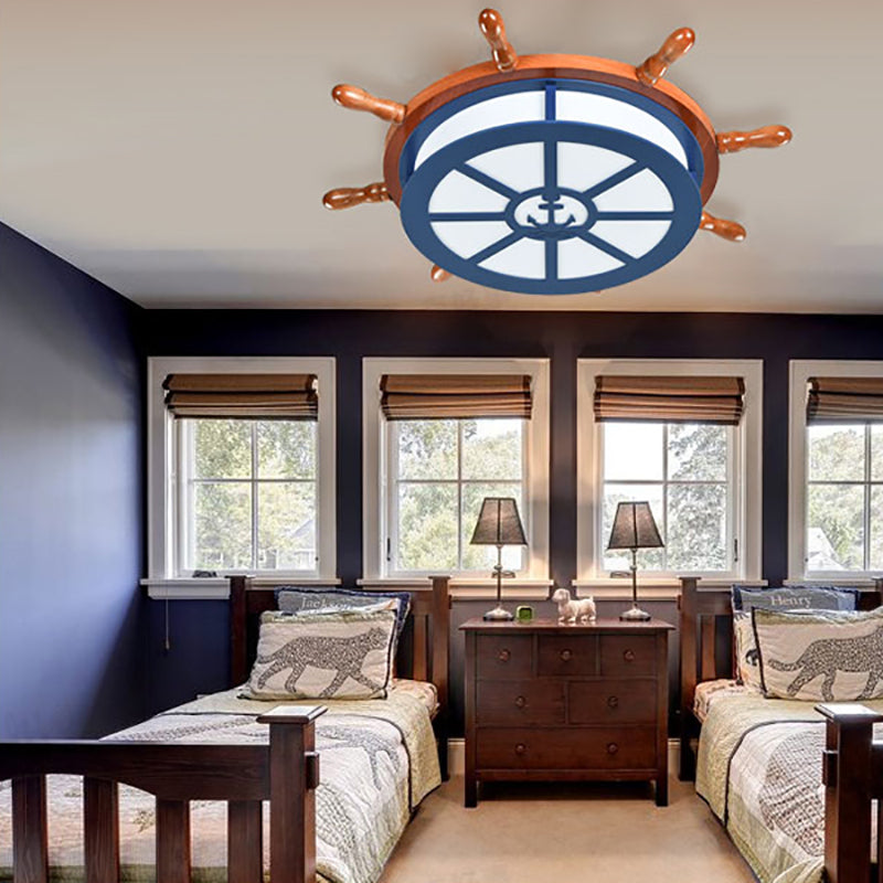 Nursing Room Rudder Ceiling Mount Light Acrylic Wood Nautical Blue Ceiling Lamp with Anchor Blue White Clearhalo 'Ceiling Lights' 'Close To Ceiling Lights' 'Close to ceiling' 'Flush mount' Lighting' 194977