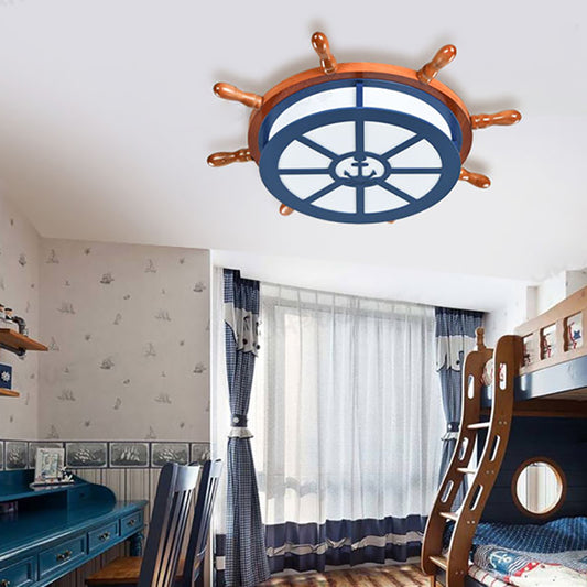 Nursing Room Rudder Ceiling Mount Light Acrylic Wood Nautical Blue Ceiling Lamp with Anchor Clearhalo 'Ceiling Lights' 'Close To Ceiling Lights' 'Close to ceiling' 'Flush mount' Lighting' 194978