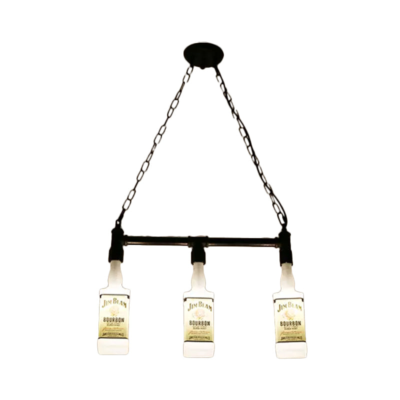 1/6/9-Bulb Frosted White Glass Island Lamp Loft Style Black Wine Bottle Restaurant Ceiling Suspension Lamp 3 White Clearhalo 'Ceiling Lights' 'Chandeliers' 'Glass shade' 'Glass' 'Island Lights' Lighting' 1949792