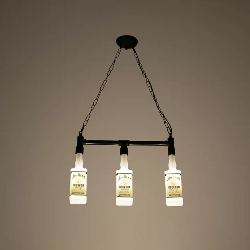 1/6/9-Bulb Frosted White Glass Island Lamp Loft Style Black Wine Bottle Restaurant Ceiling Suspension Lamp Clearhalo 'Ceiling Lights' 'Chandeliers' 'Glass shade' 'Glass' 'Island Lights' Lighting' 1949793