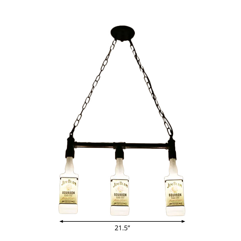 1/6/9-Bulb Frosted White Glass Island Lamp Loft Style Black Wine Bottle Restaurant Ceiling Suspension Lamp Clearhalo 'Ceiling Lights' 'Chandeliers' 'Glass shade' 'Glass' 'Island Lights' Lighting' 1949794