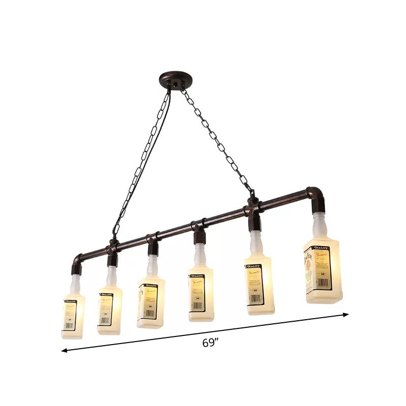 1/6/9-Bulb Frosted White Glass Island Lamp Loft Style Black Wine Bottle Restaurant Ceiling Suspension Lamp Clearhalo 'Ceiling Lights' 'Chandeliers' 'Glass shade' 'Glass' 'Island Lights' Lighting' 1949798