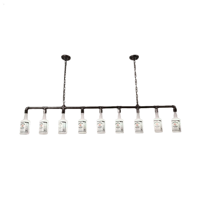 1/6/9-Bulb Frosted White Glass Island Lamp Loft Style Black Wine Bottle Restaurant Ceiling Suspension Lamp 9 White Clearhalo 'Ceiling Lights' 'Chandeliers' 'Glass shade' 'Glass' 'Island Lights' Lighting' 1949799