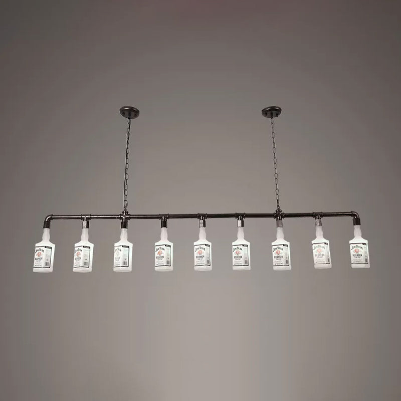 1/6/9-Bulb Frosted White Glass Island Lamp Loft Style Black Wine Bottle Restaurant Ceiling Suspension Lamp Clearhalo 'Ceiling Lights' 'Chandeliers' 'Glass shade' 'Glass' 'Island Lights' Lighting' 1949800