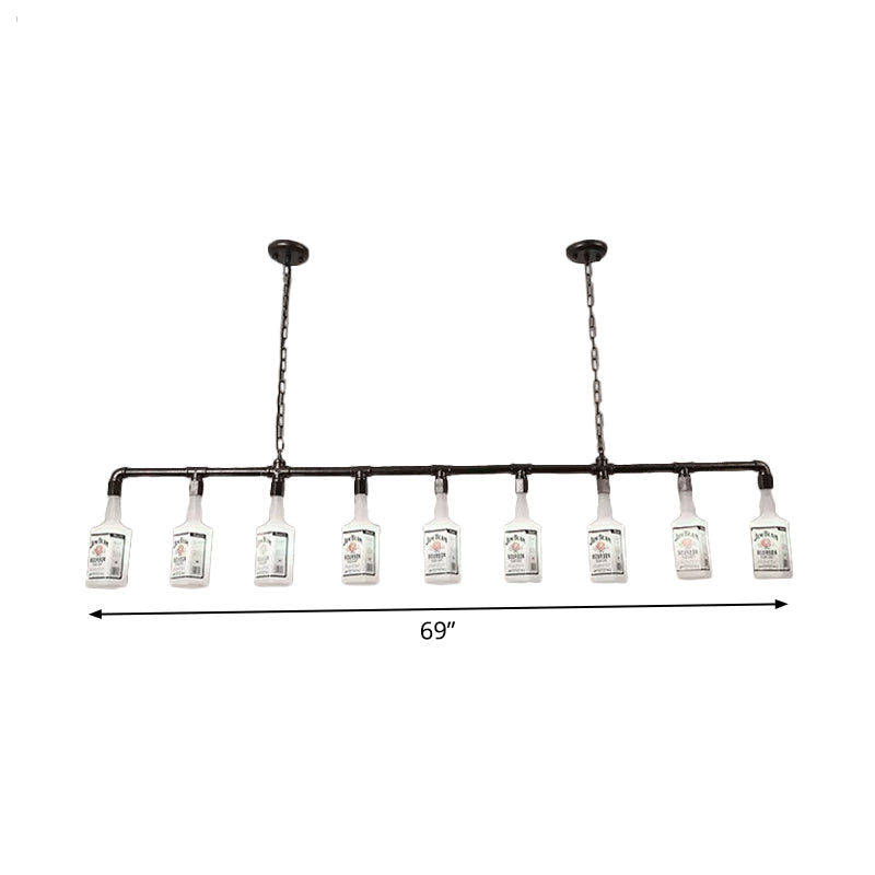 1/6/9-Bulb Frosted White Glass Island Lamp Loft Style Black Wine Bottle Restaurant Ceiling Suspension Lamp Clearhalo 'Ceiling Lights' 'Chandeliers' 'Glass shade' 'Glass' 'Island Lights' Lighting' 1949801