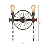 Wrought Iron Pipe Wall Light Loft 2/4-Light Bistro Wall Mount Fixture with Decorative Wheel and Chain in Silver/Bronze Clearhalo 'Art deco wall lights' 'Cast Iron' 'Glass' 'Industrial wall lights' 'Industrial' 'Middle century wall lights' 'Modern' 'Rustic wall lights' 'Tiffany' 'Traditional wall lights' 'Wall Lamps & Sconces' 'Wall Lights' Lighting' 1949893