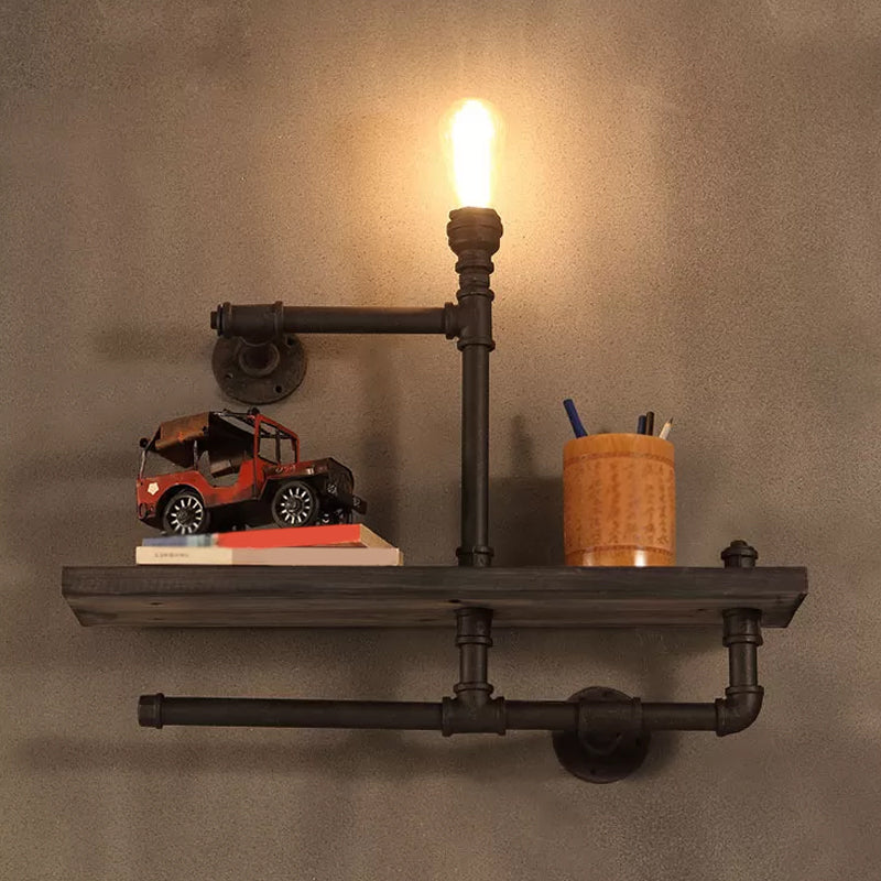 Pipe Rack Boys Room Wall Lighting Industrial Iron 1-Light Black/Rust Finish Wall Mount Lamp Rust Clearhalo 'Art deco wall lights' 'Cast Iron' 'Glass' 'Industrial wall lights' 'Industrial' 'Middle century wall lights' 'Modern' 'Rustic wall lights' 'Tiffany' 'Traditional wall lights' 'Wall Lamps & Sconces' 'Wall Lights' Lighting' 1949944