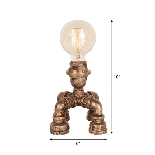 Bronze Single-Bulb Table Light Warehouse Style Iron 3-Leg/4-Leg/Sitting Robot Nightstand Lamp with/without Cage Guard Clearhalo 'Lamps' 'Table Lamps' Lighting' 1949972