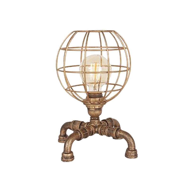 Bronze Single-Bulb Table Light Warehouse Style Iron 3-Leg/4-Leg/Sitting Robot Nightstand Lamp with/without Cage Guard Clearhalo 'Lamps' 'Table Lamps' Lighting' 1949975