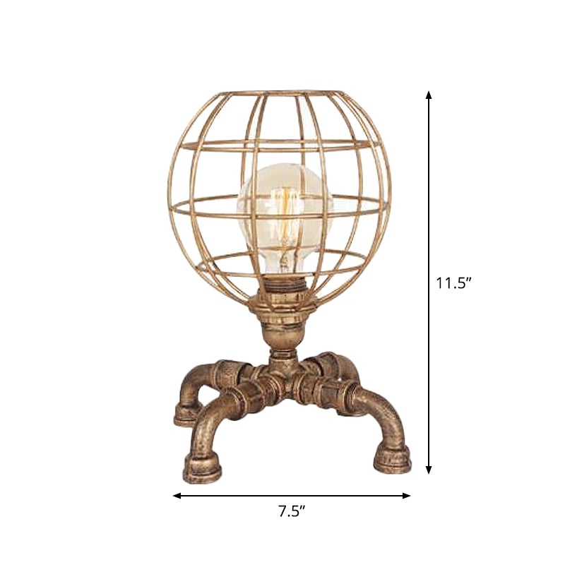 Bronze Single-Bulb Table Light Warehouse Style Iron 3-Leg/4-Leg/Sitting Robot Nightstand Lamp with/without Cage Guard Clearhalo 'Lamps' 'Table Lamps' Lighting' 1949976