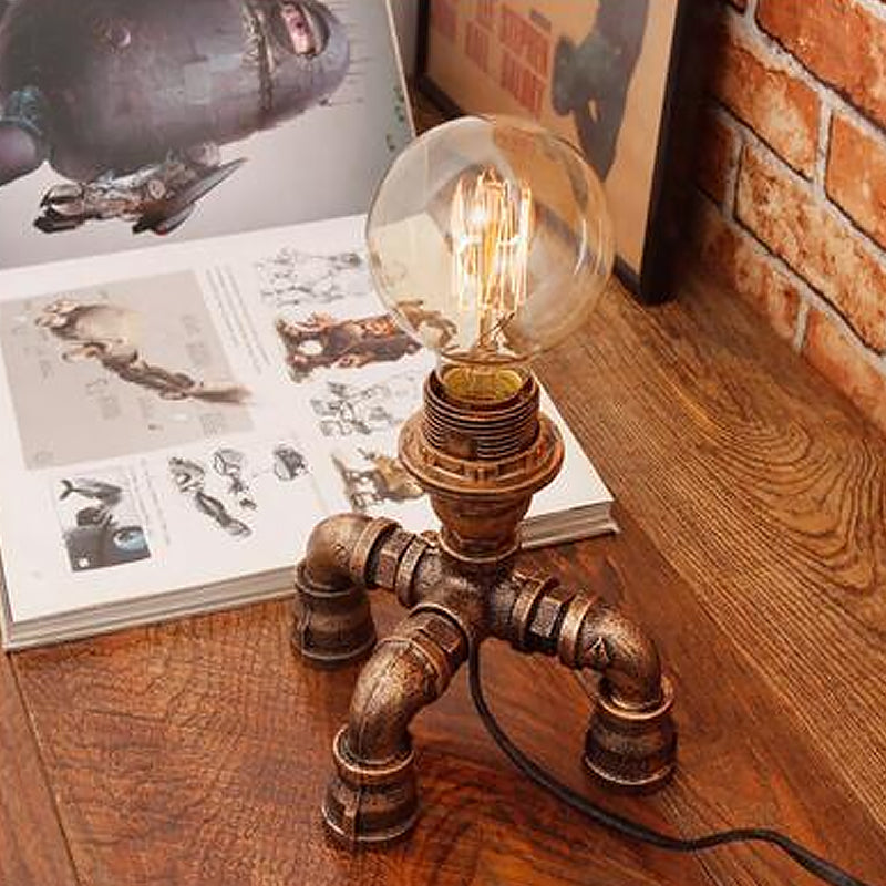 Bronze Single-Bulb Table Light Warehouse Style Iron 3-Leg/4-Leg/Sitting Robot Nightstand Lamp with/without Cage Guard Clearhalo 'Lamps' 'Table Lamps' Lighting' 1949981