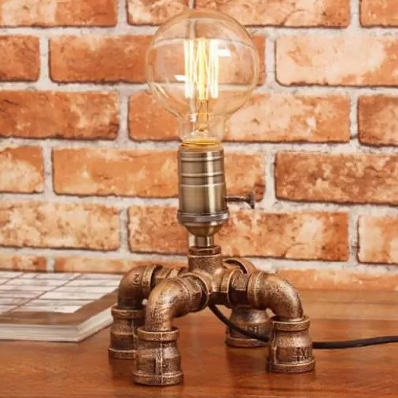 Bronze Single-Bulb Table Light Warehouse Style Iron 3-Leg/4-Leg/Sitting Robot Nightstand Lamp with/without Cage Guard Bronze C Clearhalo 'Lamps' 'Table Lamps' Lighting' 1949984