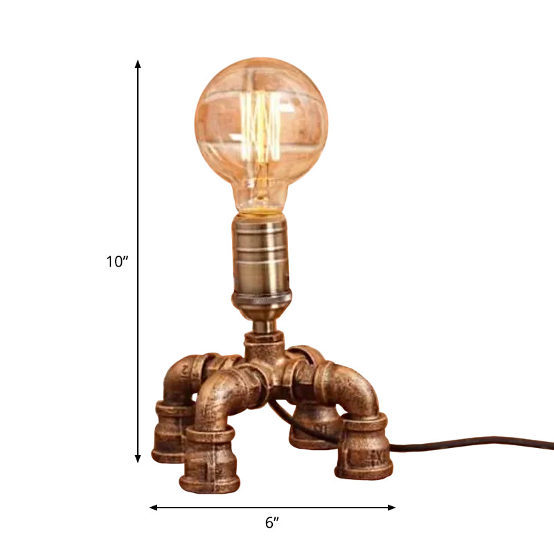 Bronze Single-Bulb Table Light Warehouse Style Iron 3-Leg/4-Leg/Sitting Robot Nightstand Lamp with/without Cage Guard Clearhalo 'Lamps' 'Table Lamps' Lighting' 1949986