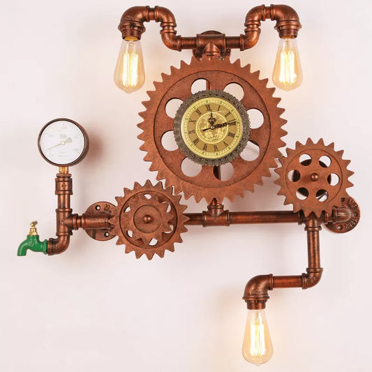 Iron Copper Finish Wall Mount Light Plumbing Pipe Gear 3-Light Steampunk Wall Lighting Ideas Clearhalo 'Art deco wall lights' 'Cast Iron' 'Glass' 'Industrial wall lights' 'Industrial' 'Middle century wall lights' 'Modern' 'Rustic wall lights' 'Tiffany' 'Traditional wall lights' 'Wall Lamps & Sconces' 'Wall Lights' Lighting' 1950019