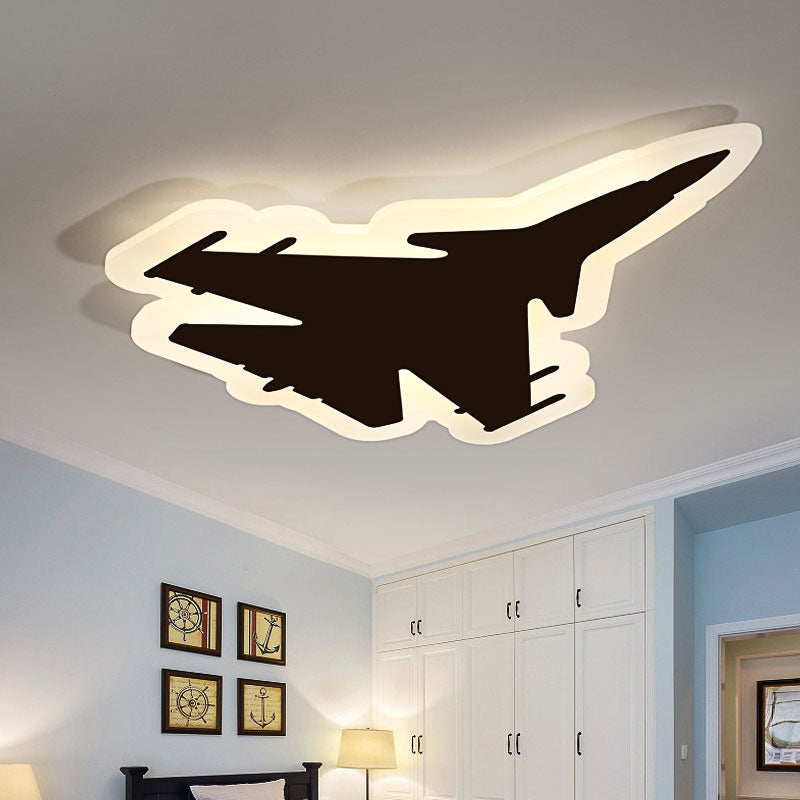 Fighter Plane Kid Bedroom LED Ceiling Light Acrylic Art Deco Flush Mount Ceiling Fixture Black Clearhalo 'Ceiling Lights' 'Close To Ceiling Lights' 'Close to ceiling' 'Flush mount' Lighting' 195013