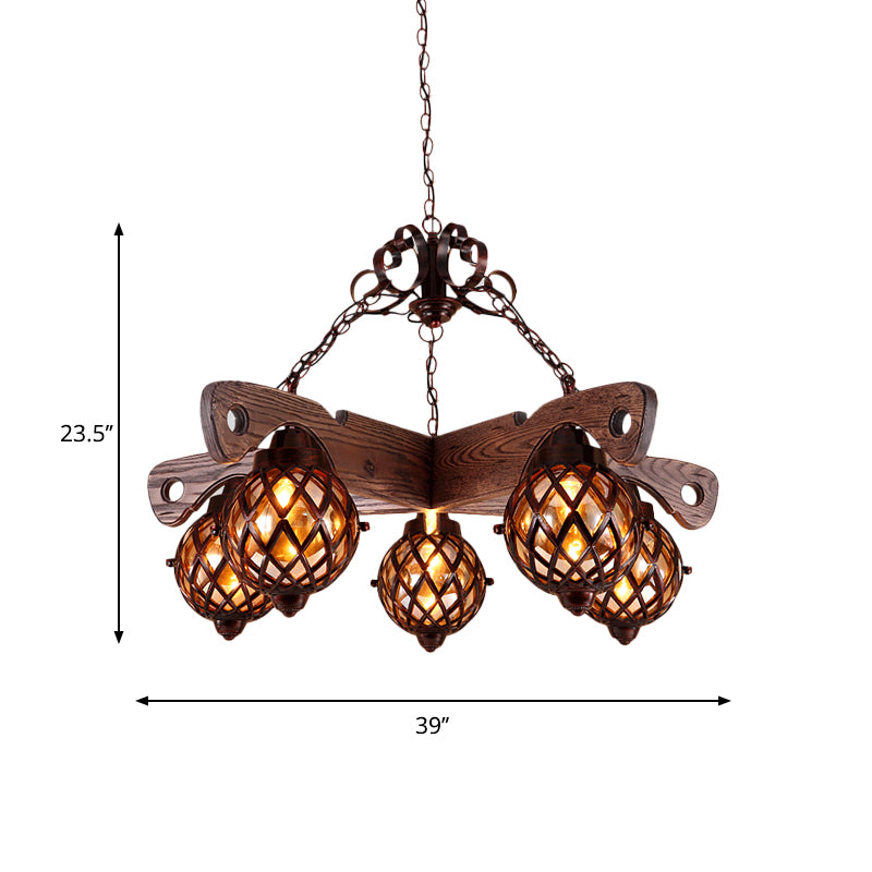 Country Style Globe Chandelier with Amber Glass Adjustable 3/5 Heads Hanging Pendant Light in Black Clearhalo 'Ceiling Lights' 'Chandeliers' 'Glass shade' 'Glass' 'Industrial Chandeliers' 'Industrial' 'Middle Century Chandeliers' 'Tiffany' Lighting' 1950135