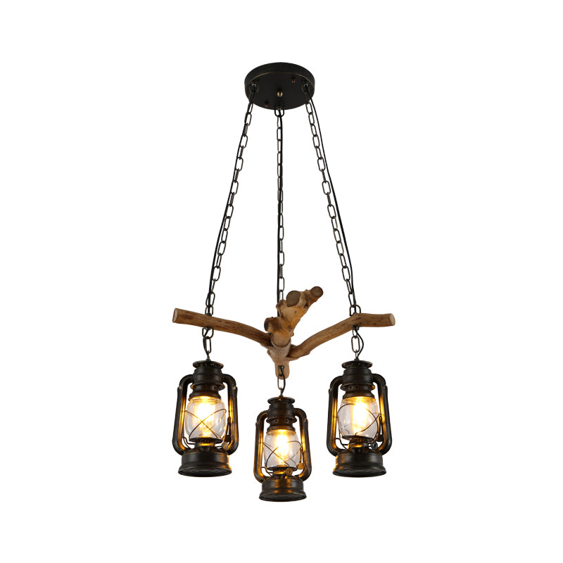 3/4 Lights Lantern Ceiling Light with Adjustable Metal Chain Industrial Clear Glass Hanging Chandelier in Black Clearhalo 'Ceiling Lights' 'Chandeliers' 'Close To Ceiling Lights' 'Glass shade' 'Glass' 'Industrial Chandeliers' 'Industrial' 'Middle Century Chandeliers' 'Tiffany' Lighting' 1950163