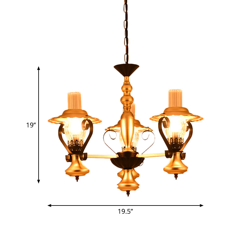 3/5 Lights Lantern Chandelier Lighting Height Adjustable Metal and Glass Vintage Pendant Lamp in Gold Clearhalo 'Ceiling Lights' 'Chandeliers' 'Close To Ceiling Lights' 'Glass shade' 'Glass' 'Industrial Chandeliers' 'Industrial' 'Middle Century Chandeliers' 'Tiffany' Lighting' 1950175