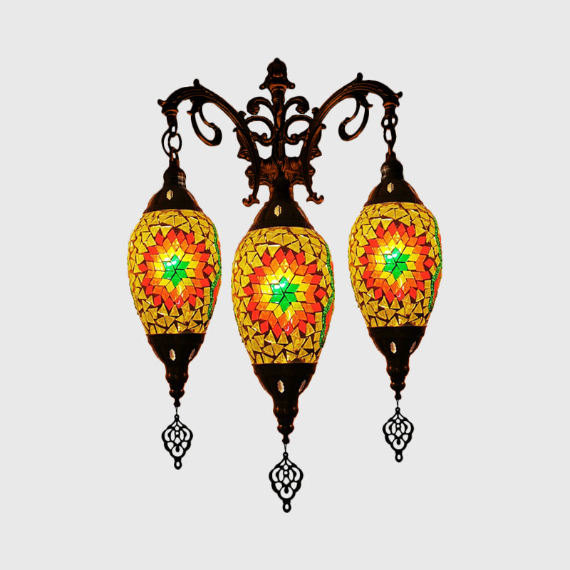 Traditional Oval Wall Mounted Lamp 3 Heads Stained Art Glass Sconce Light in White/Red/Light Blue Clearhalo 'Wall Lamps & Sconces' 'Wall Lights' Lighting' 1950234