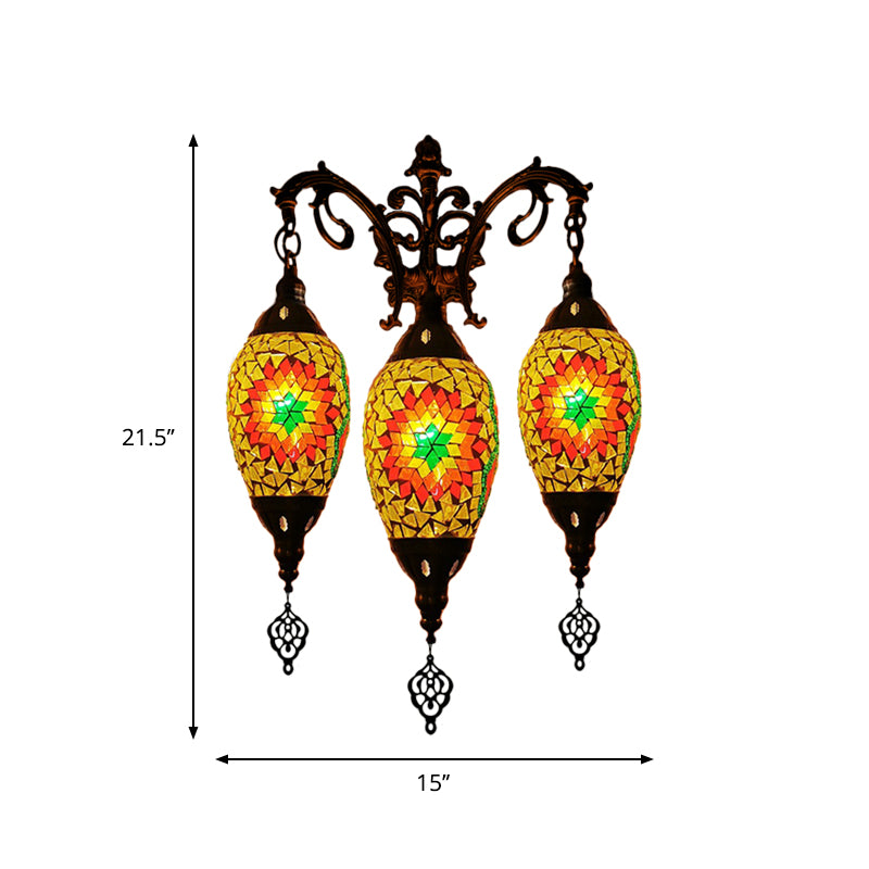 Traditional Oval Wall Mounted Lamp 3 Heads Stained Art Glass Sconce Light in White/Red/Light Blue Clearhalo 'Wall Lamps & Sconces' 'Wall Lights' Lighting' 1950235