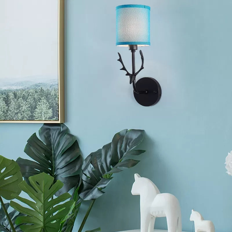 Cylinder Shade Wall Light with Black Deer 1 Light Rustic Metal Wall Lamp for Balcony Clearhalo 'Wall Lamps & Sconces' 'Wall Lights' Lighting' 195025