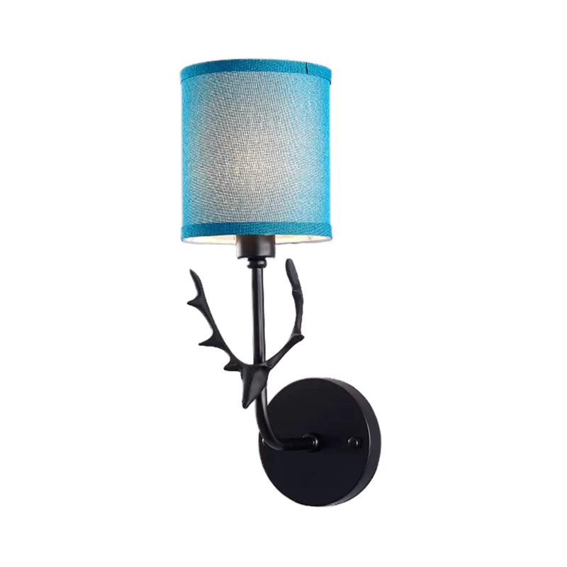 Cylinder Shade Wall Light with Black Deer 1 Light Rustic Metal Wall Lamp for Balcony Clearhalo 'Wall Lamps & Sconces' 'Wall Lights' Lighting' 195026