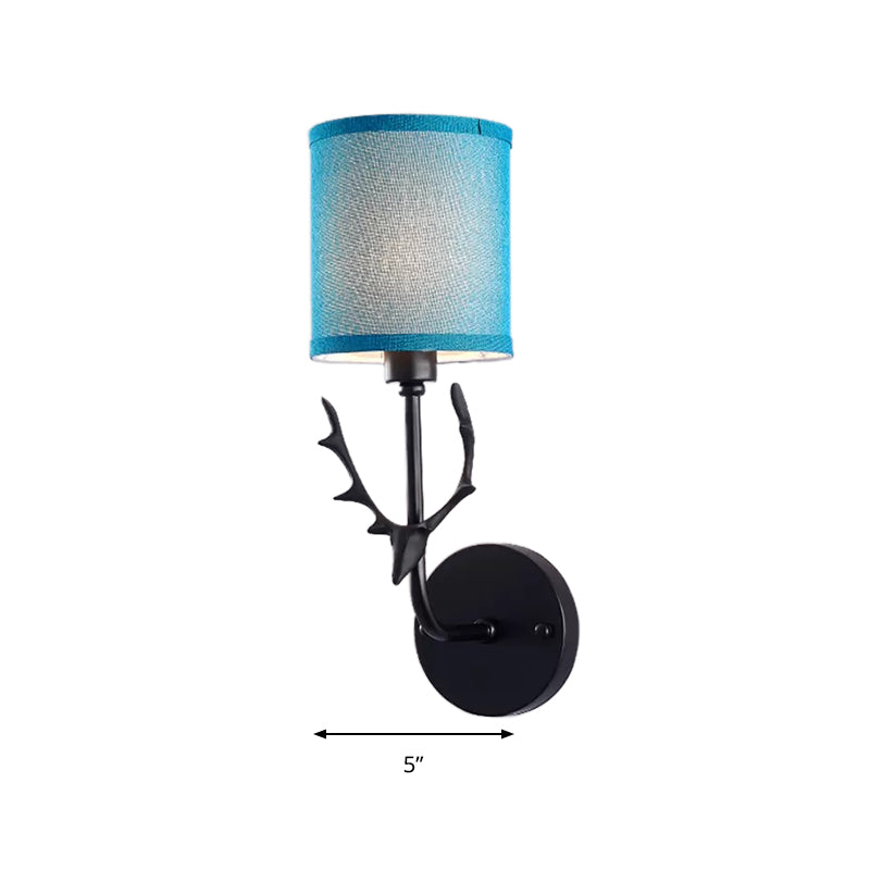 Cylinder Shade Wall Light with Black Deer 1 Light Rustic Metal Wall Lamp for Balcony Clearhalo 'Wall Lamps & Sconces' 'Wall Lights' Lighting' 195027