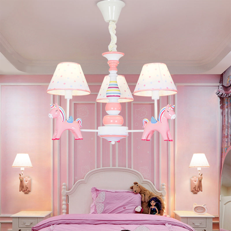 Resin Unicorn Suspension Light with Lace Shade Cartoon Chandelier in Pink for Baby Girl 3 Pink Clearhalo 'Ceiling Lights' 'Chandeliers' Lighting' options 195048_6aa9fa46-462c-459b-b5f5-f6424496dd76
