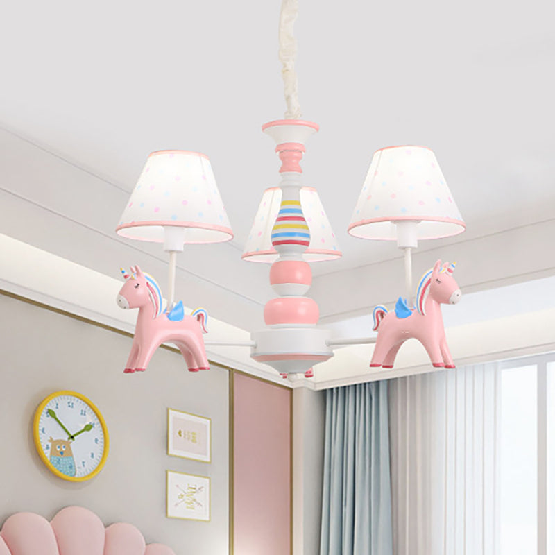 Resin Unicorn Suspension Light with Lace Shade Cartoon Chandelier in Pink for Baby Girl Clearhalo 'Ceiling Lights' 'Chandeliers' Lighting' options 195049