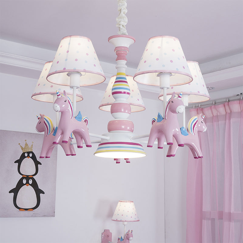 Resin Unicorn Suspension Light with Lace Shade Cartoon Chandelier in Pink for Baby Girl 5 Pink Clearhalo 'Ceiling Lights' 'Chandeliers' Lighting' options 195052_95e0d7ad-b481-4e5f-b31b-7d921fb64959
