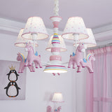 Resin Unicorn Suspension Light with Lace Shade Cartoon Chandelier in Pink for Baby Girl Clearhalo 'Ceiling Lights' 'Chandeliers' Lighting' options 195052