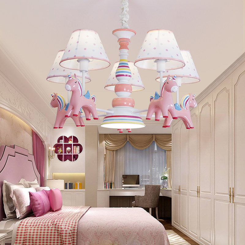 Resin Unicorn Suspension Light with Lace Shade Cartoon Chandelier in Pink for Baby Girl Clearhalo 'Ceiling Lights' 'Chandeliers' Lighting' options 195053
