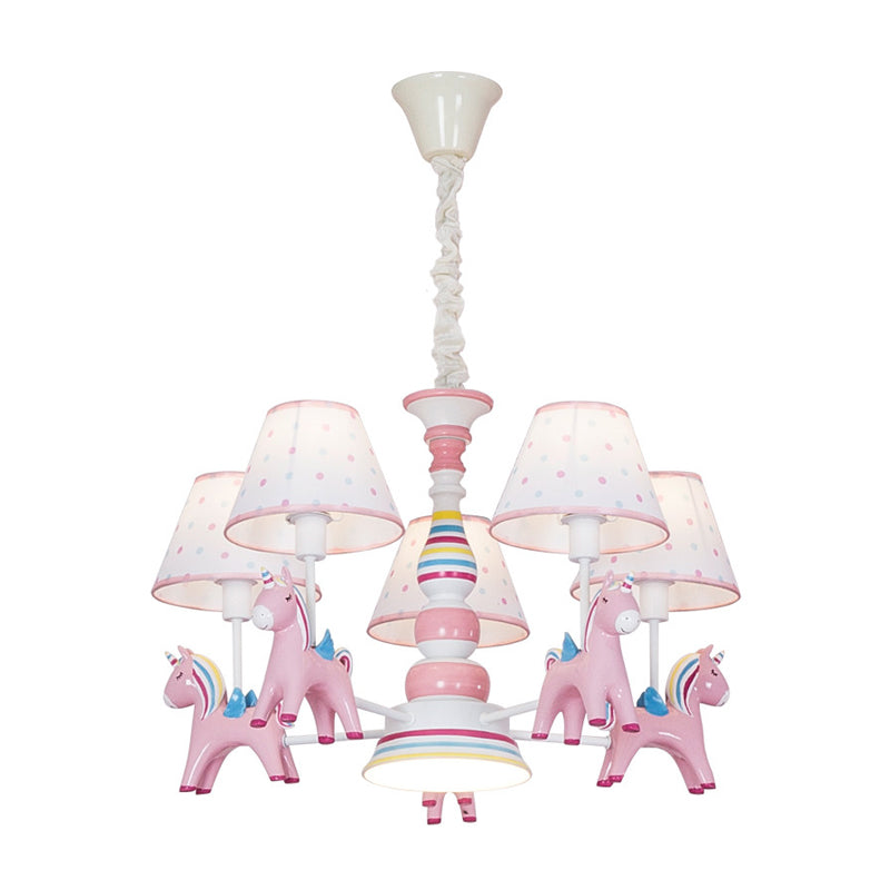 Resin Unicorn Suspension Light with Lace Shade Cartoon Chandelier in Pink for Baby Girl Clearhalo 'Ceiling Lights' 'Chandeliers' Lighting' options 195054