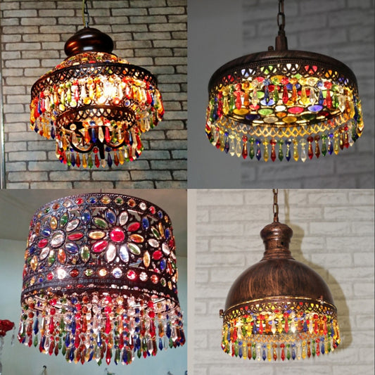 Drum Metallic Suspension Lamp Bohemian 3 Heads Living Room Chandelier Light with Crystal Deco in Red Clearhalo 'Ceiling Lights' 'Chandeliers' Lighting' options 1950567