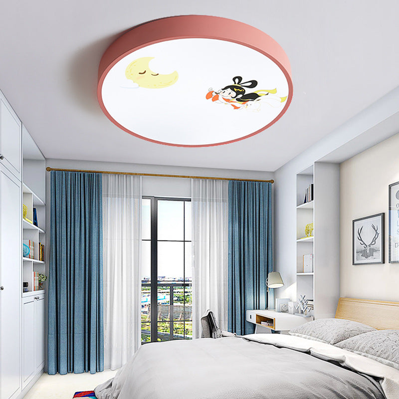 Acrylic Round Flush Ceiling Light with Crescent & Fairy Baby Room Creative Ceiling Lamp in Pink Pink Clearhalo 'Ceiling Lights' 'Close To Ceiling Lights' 'Close to ceiling' Lighting' 1950751