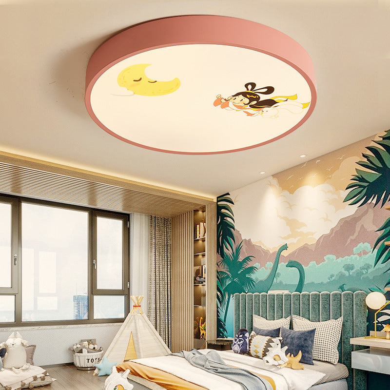 Acrylic Round Flush Ceiling Light with Crescent & Fairy Baby Room Creative Ceiling Lamp in Pink Clearhalo 'Ceiling Lights' 'Close To Ceiling Lights' 'Close to ceiling' Lighting' 1950752