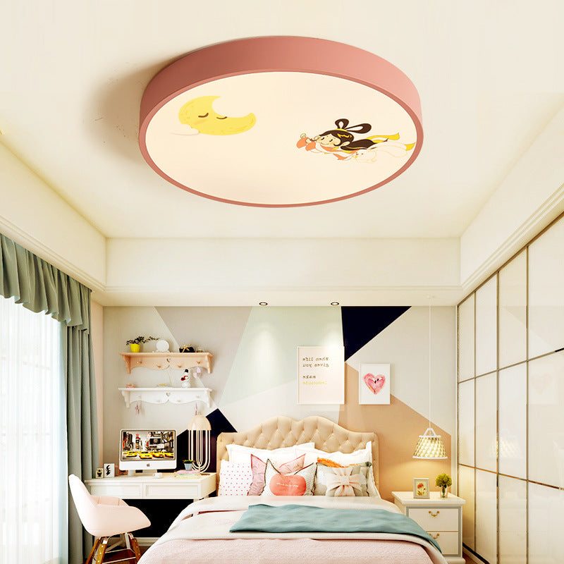 Acrylic Round Flush Ceiling Light with Crescent & Fairy Baby Room Creative Ceiling Lamp in Pink Clearhalo 'Ceiling Lights' 'Close To Ceiling Lights' 'Close to ceiling' Lighting' 1950753