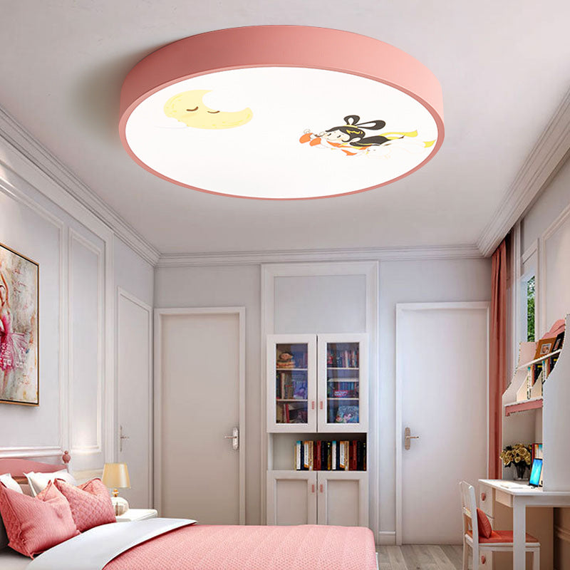 Acrylic Round Flush Ceiling Light with Crescent & Fairy Baby Room Creative Ceiling Lamp in Pink Clearhalo 'Ceiling Lights' 'Close To Ceiling Lights' 'Close to ceiling' Lighting' 1950754