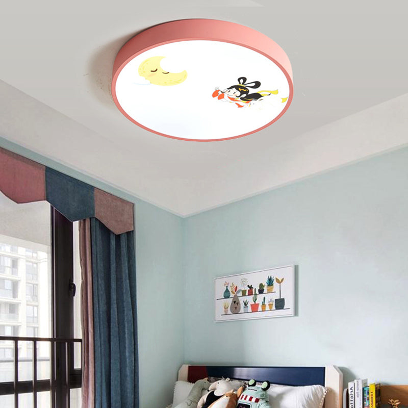 Acrylic Round Flush Ceiling Light with Crescent & Fairy Baby Room Creative Ceiling Lamp in Pink Clearhalo 'Ceiling Lights' 'Close To Ceiling Lights' 'Close to ceiling' Lighting' 1950755