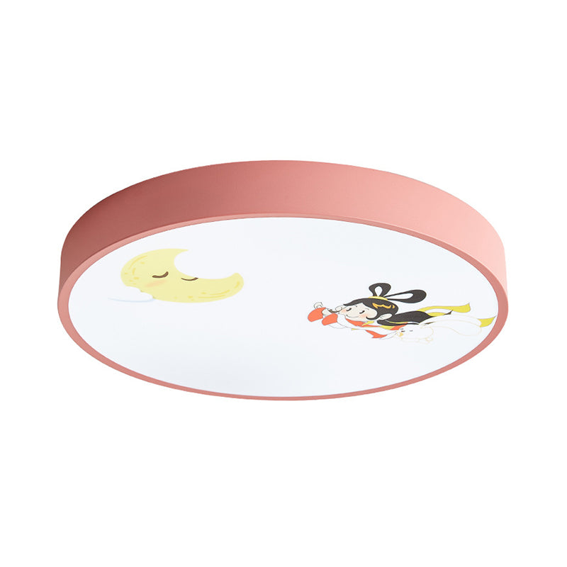 Acrylic Round Flush Ceiling Light with Crescent & Fairy Baby Room Creative Ceiling Lamp in Pink Clearhalo 'Ceiling Lights' 'Close To Ceiling Lights' 'Close to ceiling' Lighting' 1950756