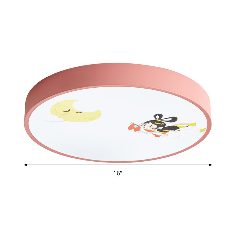 Acrylic Round Flush Ceiling Light with Crescent & Fairy Baby Room Creative Ceiling Lamp in Pink Clearhalo 'Ceiling Lights' 'Close To Ceiling Lights' 'Close to ceiling' Lighting' 1950757