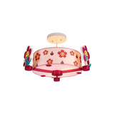 Girls Bedroom Round Flush Ceiling Light Fabric Three Lights Lovely Pink Ceiling Light Clearhalo 'Ceiling Lights' 'Close To Ceiling Lights' 'Close to ceiling' 'Semi-flushmount' Lighting' 195181