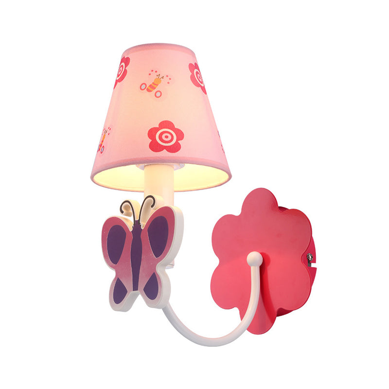 Cute Butterfly Wall Sconce 1 Light Metal Wall Light with Fabric Shade in Pink for Girls Room Clearhalo 'Wall Lamps & Sconces' 'Wall Lights' Lighting' 195211