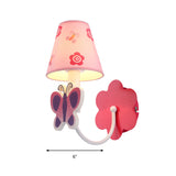 Cute Butterfly Wall Sconce 1 Light Metal Wall Light with Fabric Shade in Pink for Girls Room Clearhalo 'Wall Lamps & Sconces' 'Wall Lights' Lighting' 195212